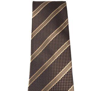 Jacob Alexander Men's Tie Brown Beige Striped Pattern Polyester 3.5" Wide